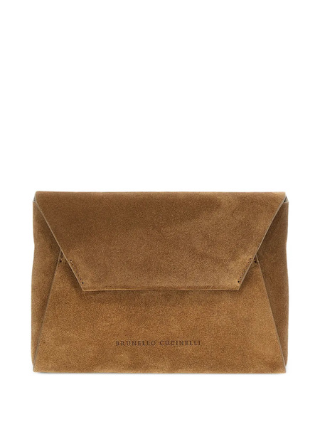  Brunello Cucinelli Monili-embellished Suede Clutch Bag - Brown 