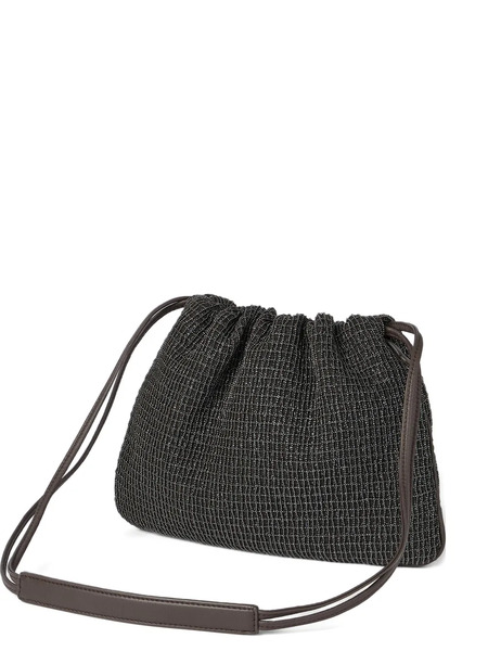  Brunello Cucinelli Net Embroidery Leather Soft Pochette - Black 