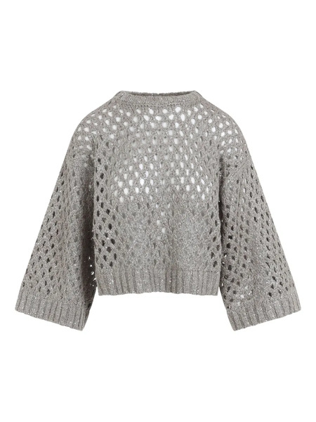  Brunello Cucinelli Open-knit Short-sleeve Sweater - Grey 