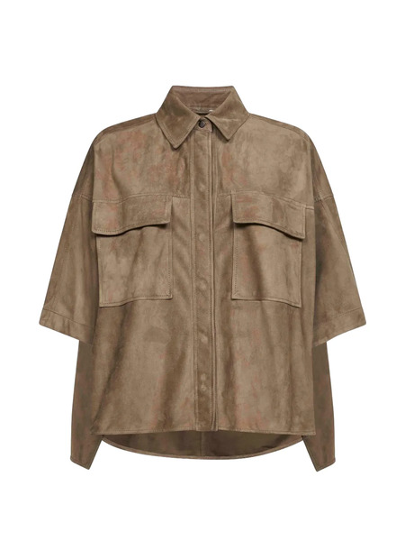  Brunello Cucinelli Patch-pockets Leather Shirt - Brown 