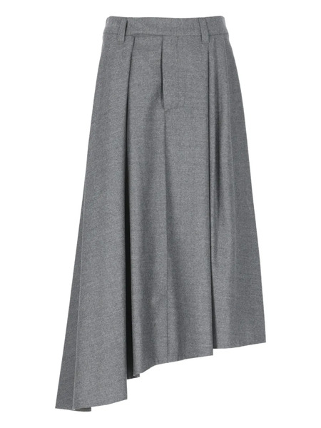  Brunello Cucinelli Pin-tuck Asymmetrical Midi Skirt - Grey 