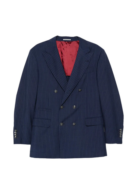  Brunello Cucinelli Pinstripe Double-breasted Blazer - Blue 