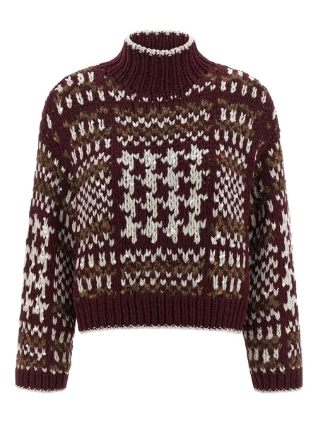  Brunello Cucinelli Prince Of Wales Cashmere Sweater - Red 