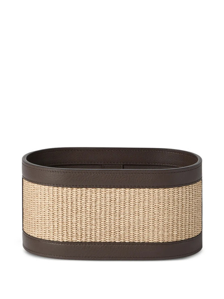  Brunello Cucinelli Raffia-effect Techno Cotton And Leather Organizer Basket - Brown 