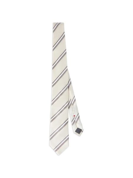  Brunello Cucinelli Regimental Stripe Silk And Cotton Tie - Neutrals 