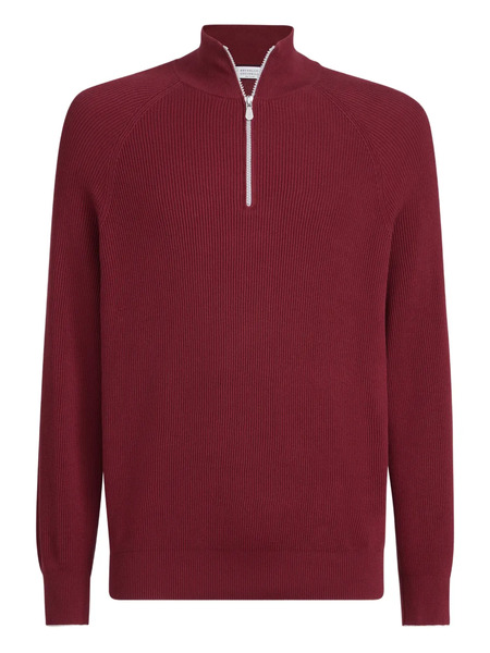  Brunello Cucinelli Rib Half Zip Jumper - Red 