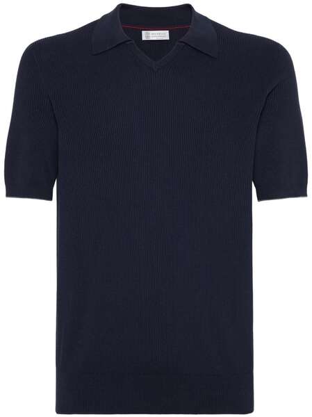  Brunello Cucinelli Ribbed-knit Polo Jumper - Blue 