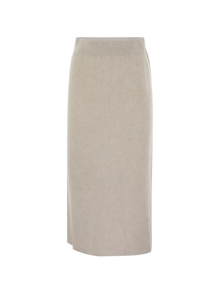 Brunello Cucinelli Ribbed Midi Skirt - Neutrals 