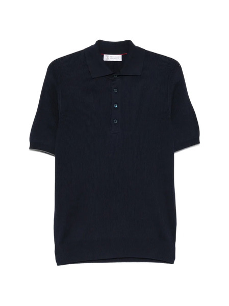  Brunello Cucinelli Ribbed Polo Shirt - Blue 