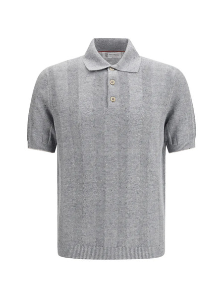  Brunello Cucinelli Ribbed Polo Shirt - Grey 