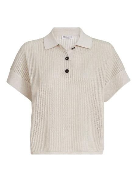  Brunello Cucinelli Ribbed Polo Top - Neutrals 