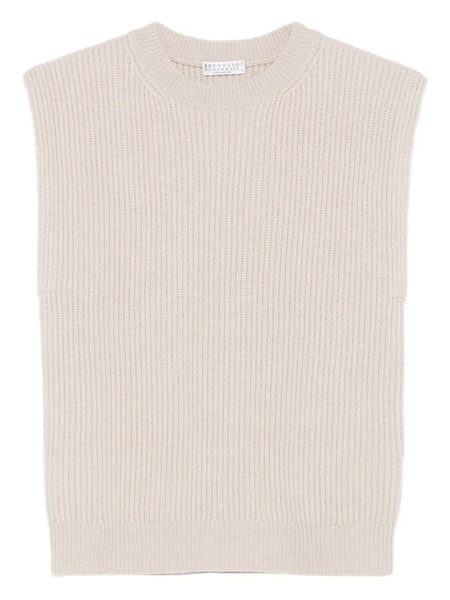  Brunello Cucinelli Ribbed Sleeveless Sweater - Neutrals 