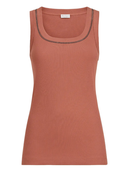  Brunello Cucinelli Ribbed Trim Top - Orange 