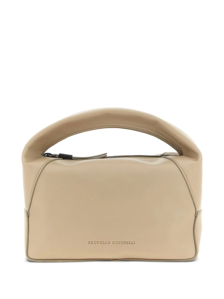  Brunello Cucinelli Samll Duo Curved-handle Leather Tote Bag - Neutrals 