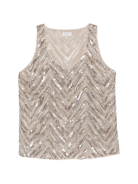 Brunello Cucinelli Sequin Chevron Top - Neutrals 