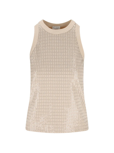  Brunello Cucinelli Sequin-embellished Grid Top - Neutrals 