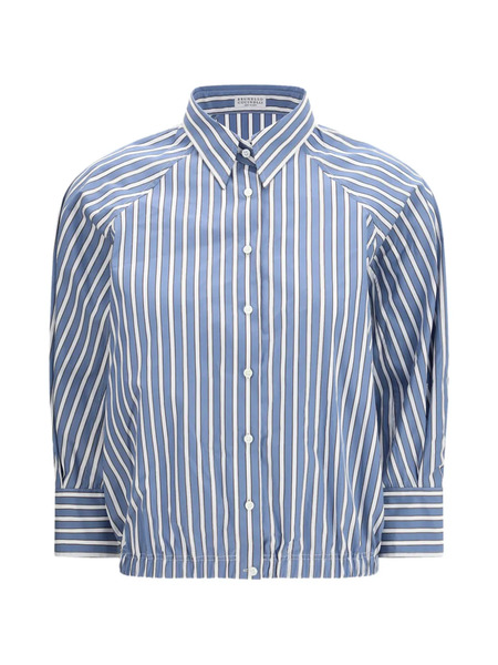  Brunello Cucinelli Shadow Stripe Poplin Monili - Blue 