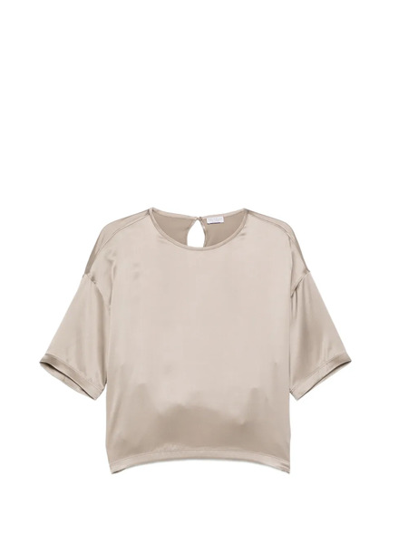  Brunello Cucinelli Short Sleeve Silk Top - Neutrals 