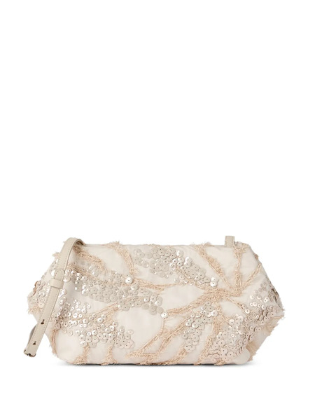  Brunello Cucinelli Silk Organza Pouch Bag With Dazzling Seabed Embroidery - Neutrals 