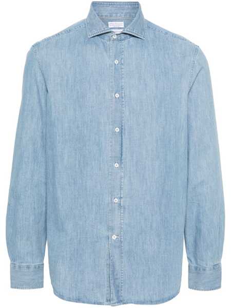  Brunello Cucinelli Spread-collar Denim Shirt - Blue 