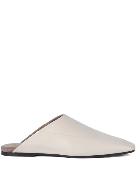  Brunello Cucinelli Square-toe Leather Flat Mules - Grey 