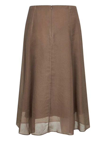  Brunello Cucinelli Stitching-detail A-line Midi Skirt - Brown 