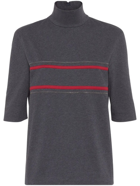  Brunello Cucinelli Stripe-detail Cotton Top - Grey 
