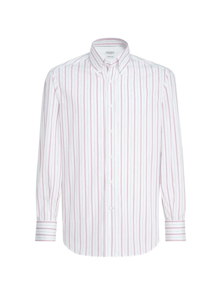  Brunello Cucinelli Stripe-pattern Button-down Collar Shirt - White 