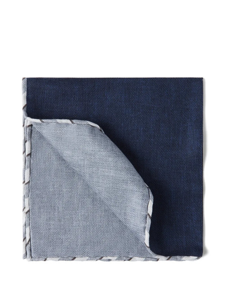  Brunello Cucinelli Striped-border Silk Pocket Square - Blue 