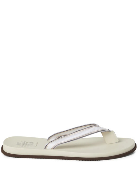  Brunello Cucinelli Striped Leather Flip Flops - White 