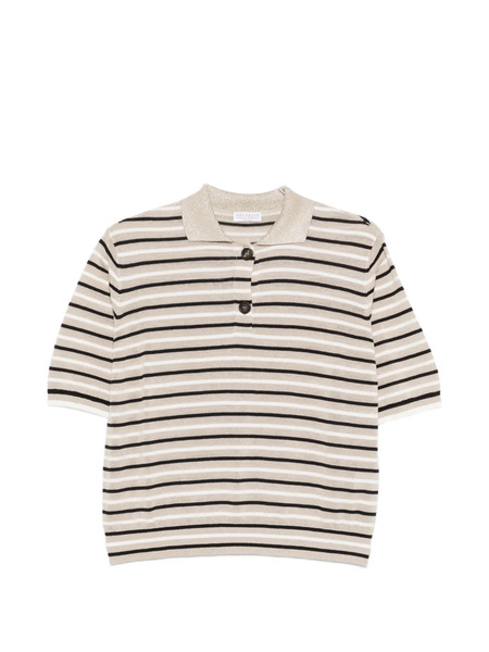  Brunello Cucinelli Striped Polo Top - Neutrals 