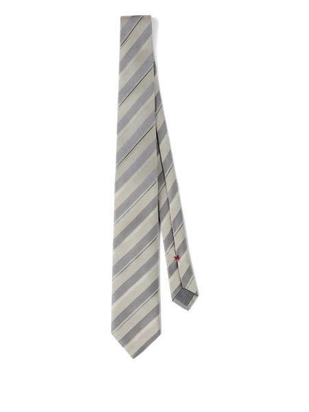  Brunello Cucinelli Striped Silk Tie - Grey 
