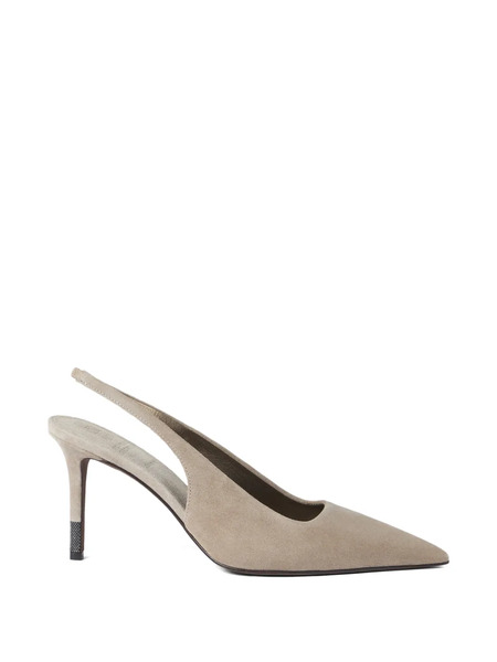  Brunello Cucinelli Suede Monili Slingback Pumps - Neutrals 
