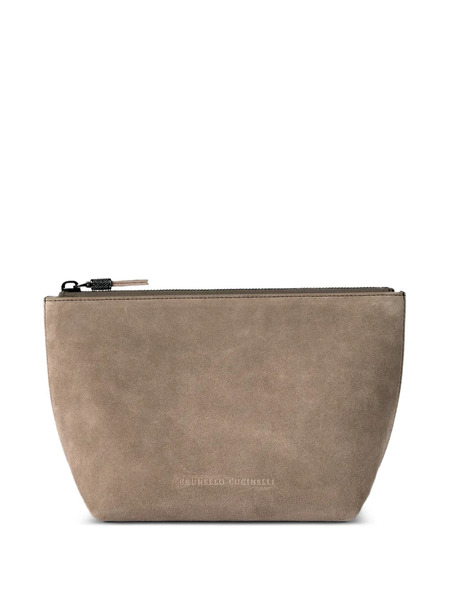  Brunello Cucinelli Suede Pouch With Shiny Zipper Pull - Grey 