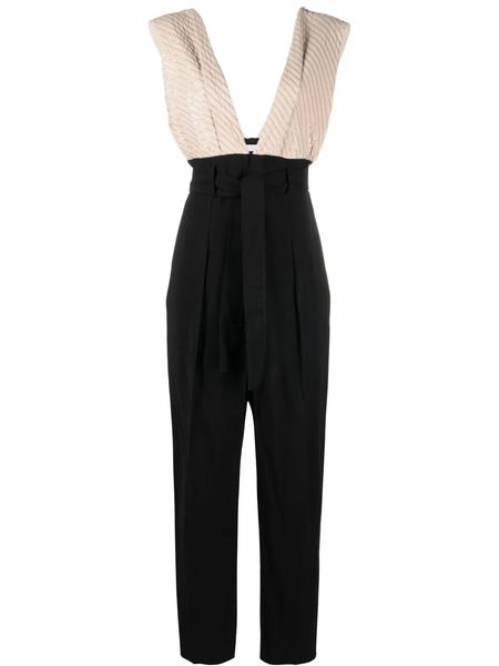 Brunello Cucinelli V-neck Belted Jumpsuit - Black 