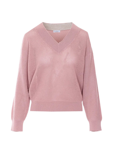  Brunello Cucinelli V-neck Long-sleeved Jumper - Pink 