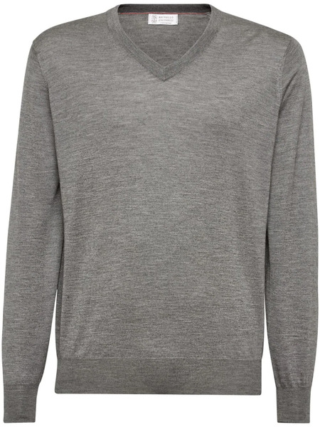  Brunello Cucinelli V-neck Wool Jumper - Grey 