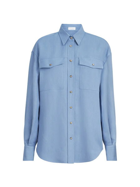  Brunello Cucinelli Viscose And Linen Fluid Twill Shirt - Blue 