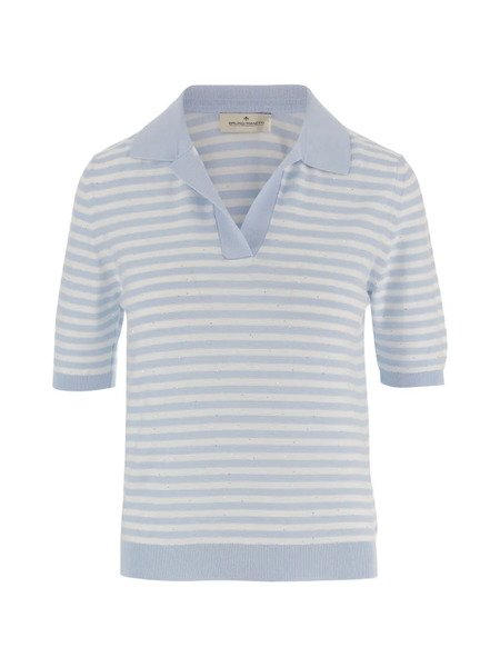  Bruno Manetti Striped-pattern Collared T-shirt - Blue 