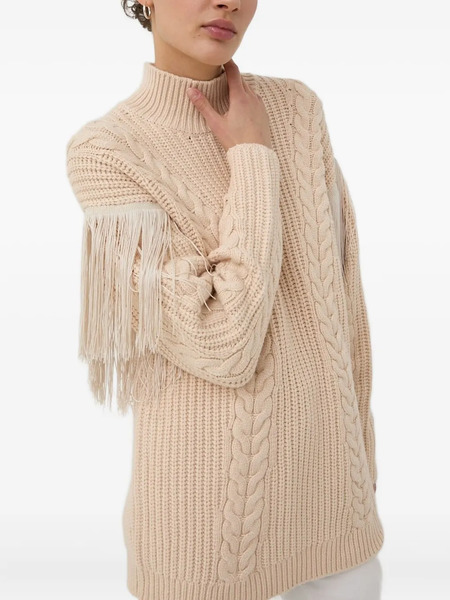  Bruuns Bazaar Cable-knit Fringe Sweater - Neutrals 