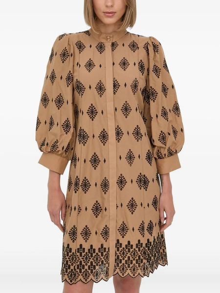  Bruuns Bazaar Embroidered Puff-sleeve Mini Dress - Neutrals 