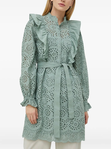  Bruuns Bazaar Eyelet-embroidered Ruffle Mini Dress - Green 
