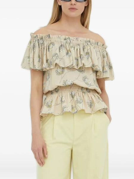  Bruuns Bazaar Floral-print Ruffled Blouse - Neutrals 