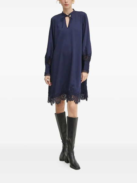  Bruuns Bazaar Lace-trimmed Button-cuff Midi Dress - Blue 