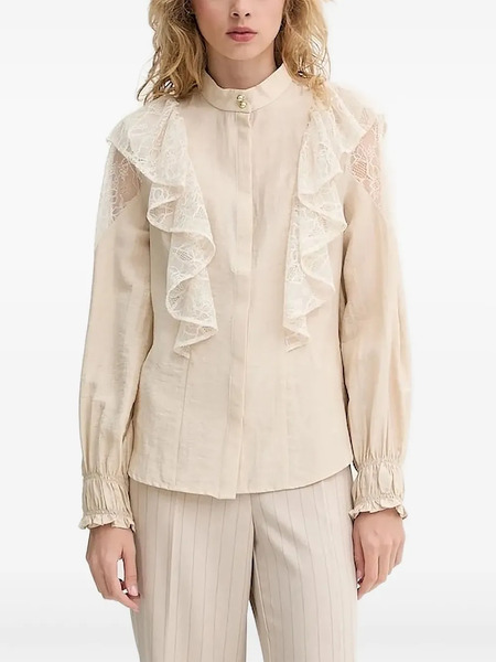  Bruuns Bazaar Lace-trimmed Ruffled Blouse - Neutrals 