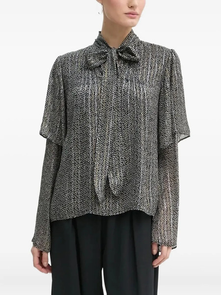  Bruuns Bazaar Pleated-overlay Neck Tie Blouse - Black 