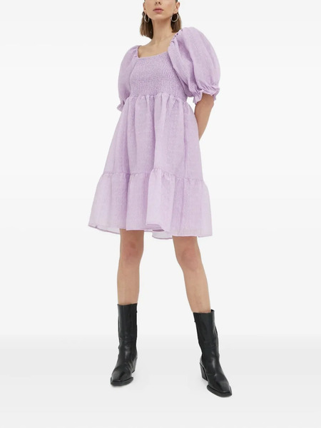  Bruuns Bazaar Puff-sleeve Tiered Mini Dress - Purple 