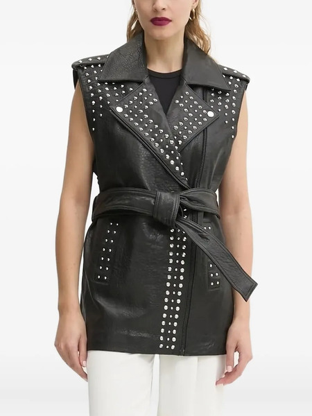  Bruuns Bazaar Studded Belted Leather Vest - Black 