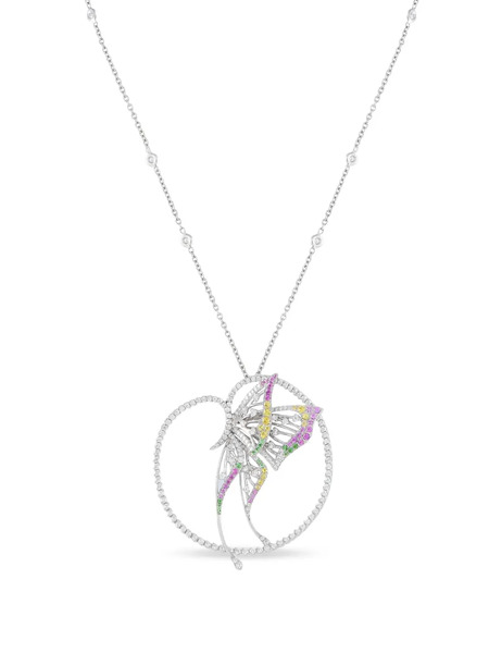  Bucherer Pre-owned 18k White Gold Multi-stone Butterfly-pendant Necklace - Silver 