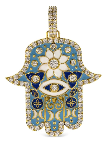  Buddha Mama 20k Yellow Gold Large Hamsa Diamond Pendant 